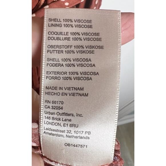 Anthropologie Ruffle Sleeve Printed Wrap Maxi Silky Dress Medium Brown Copper - Picture 12 of 13